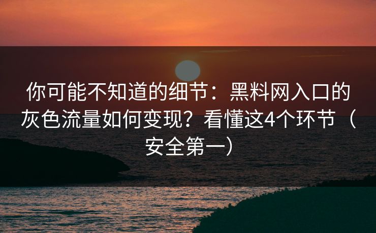 你可能不知道的细节:黑料网入口的灰色流量如何变现?看懂这4个环节(安全第一) 你可能不知道的细节:黑料网入口的灰色流量如何变现?看懂这4个环节(安全第一)